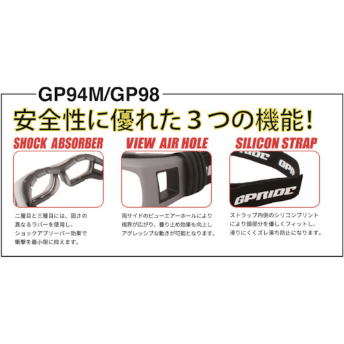 二眼型セーフティゴーグル グレー (度なしレンズ)【GP-94M-GR】