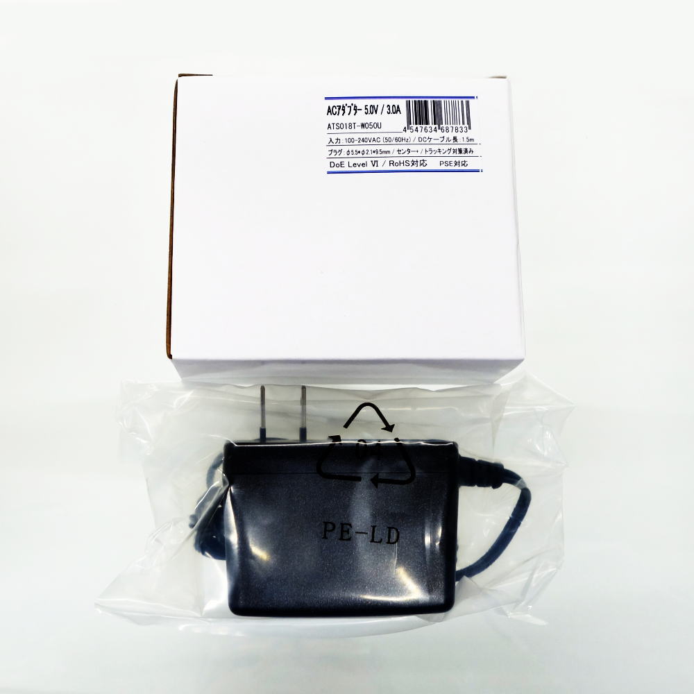 ACアダプター(5V、3.0A、2.1mmプラグ)【ATS018T-W050U】