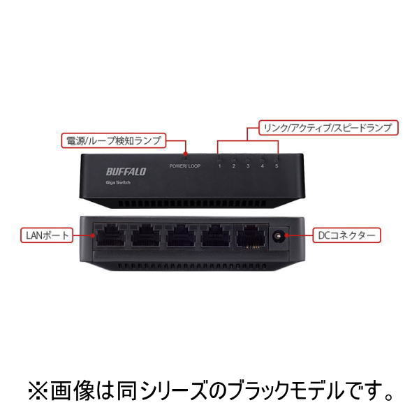 Giga対応スイッチングHub 5ポート プラスチック筺体/電源外付け【LSW4-GT-5EP/WHD】