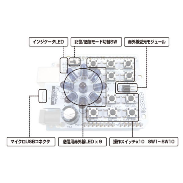 【在庫処分セール】Arduino専用学習リモコン基板【ADAUDIR】