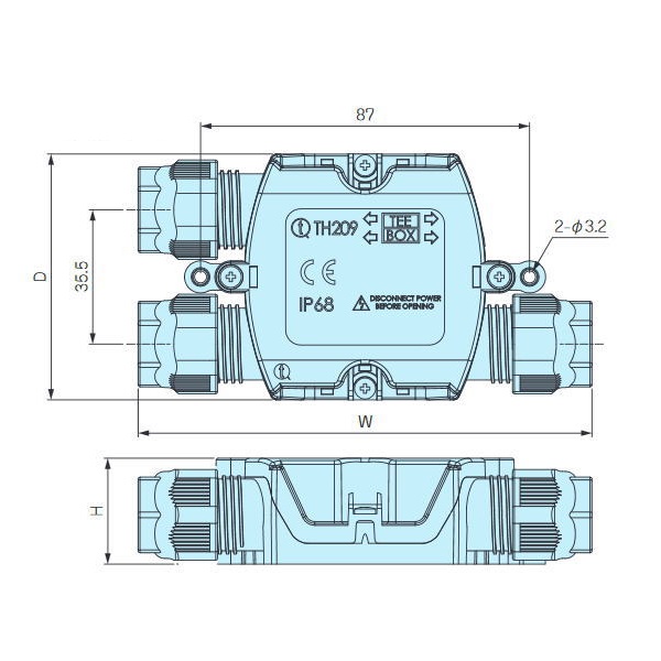 THA209型防水中継ボックス(3分岐・端子台無し)【THA209A-N】