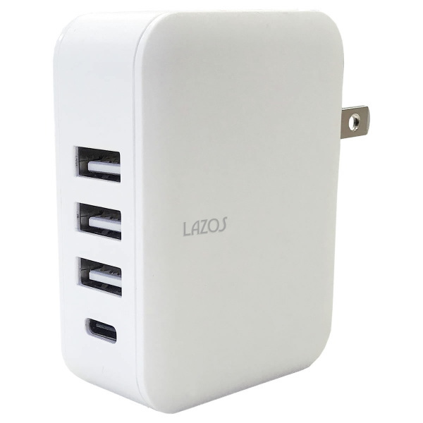 AC充電器(4口、4.8A、TypeC×1+USB×3、ブラック ホワイト)【L-AC4.8W】