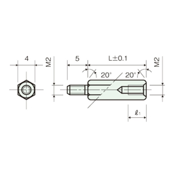 黄銅スペーサー(Ni)六角オネジメネジ M2 20mm【BSB-2020E】