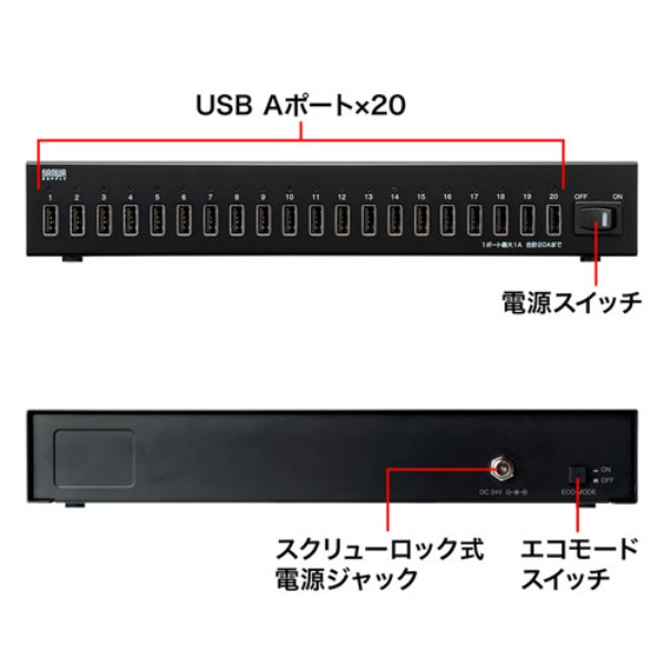 USB充電器(20ポート、合計20A)【ACA-IP64】