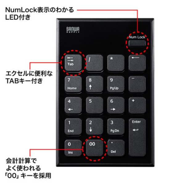 ワイヤレスUSBテンキー【NT-WL21BK】