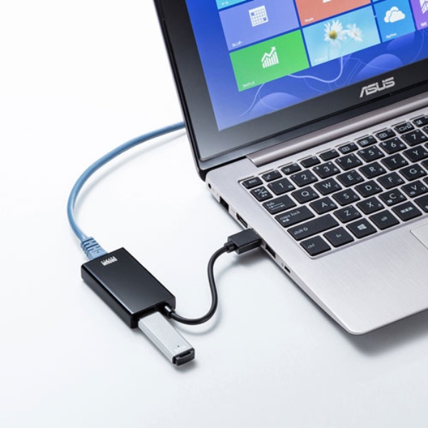 USB3.1-LAN変換アダプタ(USBハブポート付・ブラック)【USB-CVLAN3BK】
