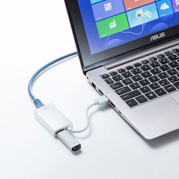 USB3.1-LAN変換アダプタ(USBハブポート付・ホワイト)【USB-CVLAN3W】