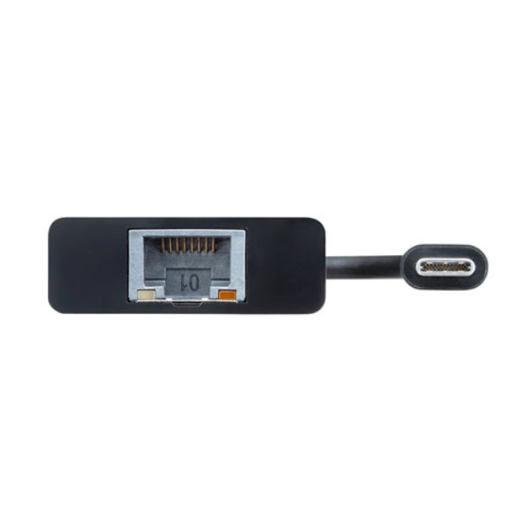 USB3.1 TypeC-LAN変換アダプタ(USBハブポート付・ブラック)【USB-CVLAN4BK】