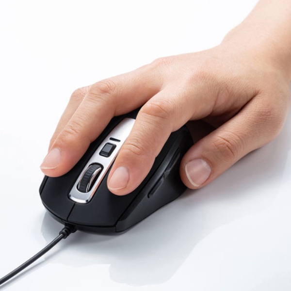 静音有線ブルーLEDマウス(5ボタン・ブラック)【MA-BL163BK】