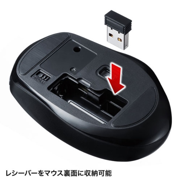 静音ワイヤレスブルーLEDマウス(レッド)【MA-WBL161R】