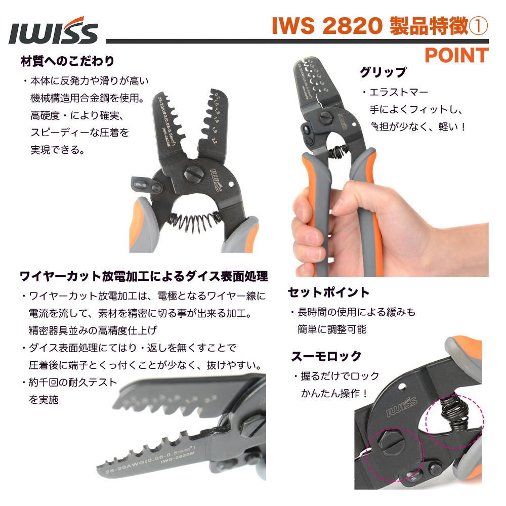オープンバレル用精密圧着工具【IWS-2820M】