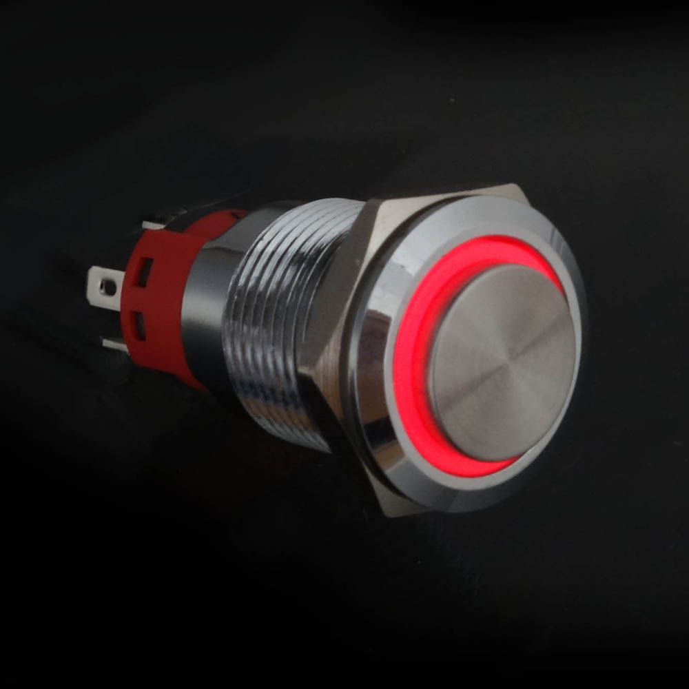 LED付オルタネイト型プッシュスイッチ(赤)【GB-PSLED-A12V-RD】