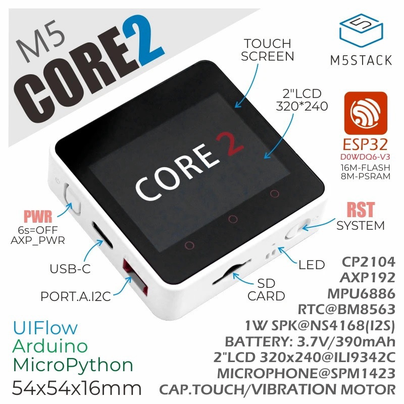 M5Stack Core2 IoT開発キット【M5STACK-K010】