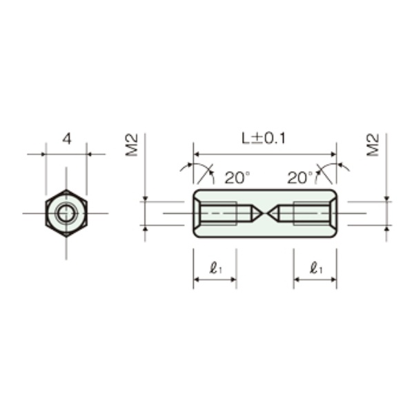 黄銅スペーサー(Ni)六角両メネジ M2 11mm【ASB-2011E】