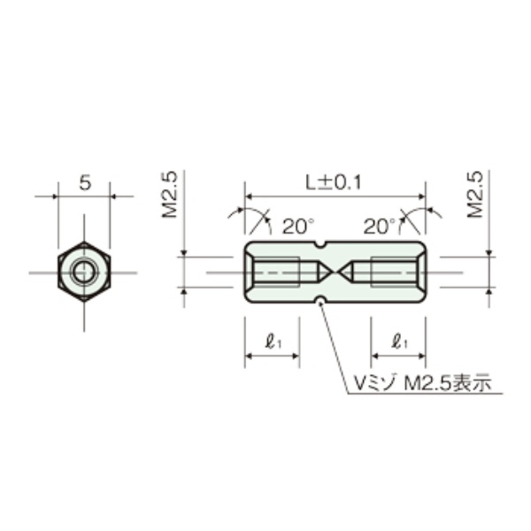 黄銅スペーサー(Ni)六角両メネジ M2.5 16mm【ASB-2516E】