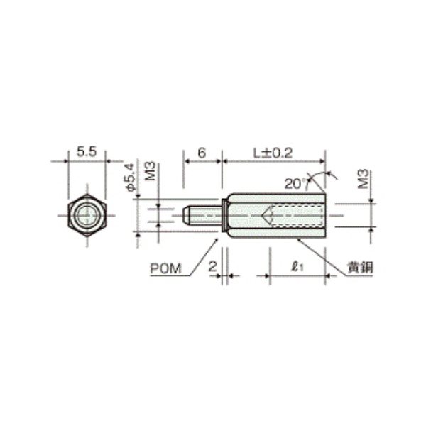 黄銅スペーサー オネジ側絶縁タイプ 六角オネジメネジ M3 30mm【BDB-330RE】