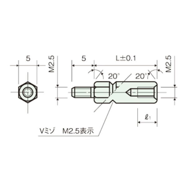 黄銅スペーサー(Ni)六角オネジメネジ M2.5 5.5mm【BSB-2505.5E】