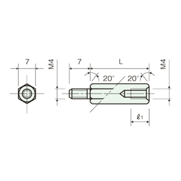 黄銅スペーサー(Ni)六角オネジメネジ M4 80mm【BSB-480E】