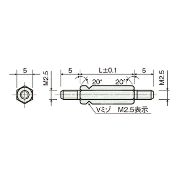 黄銅スペーサー 六角両オネジ M2.5 5mm【ESB-2505E】