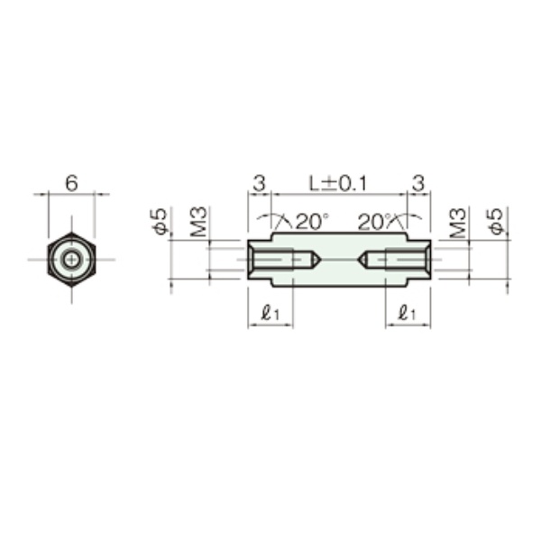 黄銅スペーサー 段付き(両側)六角両メネジ M3/3ミリ 15mm【FSB-315-03WE】