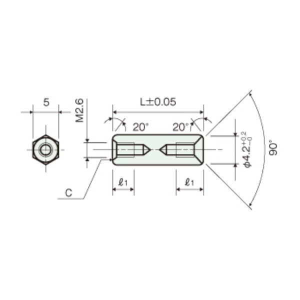 黄銅スペーサー 皿ネジ用(Ni)六角両メネジ M2.6 6mm【KSB-2606ANE】