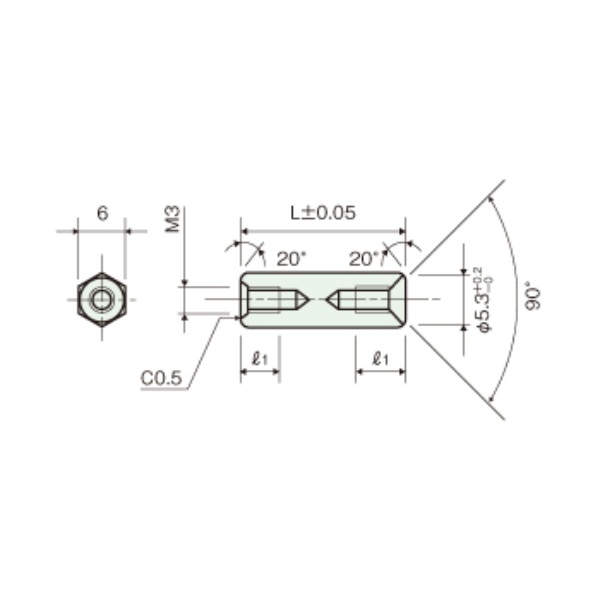 黄銅スペーサー 皿ネジ用(脱脂)六角両メネジ M3 16mm【KSB-316AE】