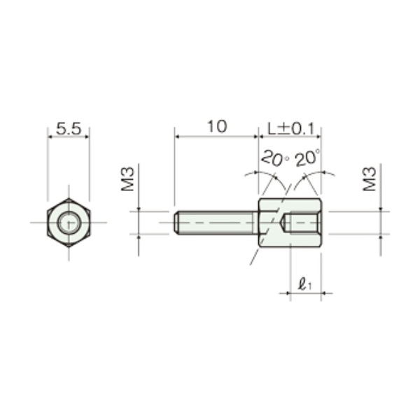 黄銅スペーサー オネジロング 六角オネジメネジ M3/オネジ10ミリ 4mm【LSB-304-10E】