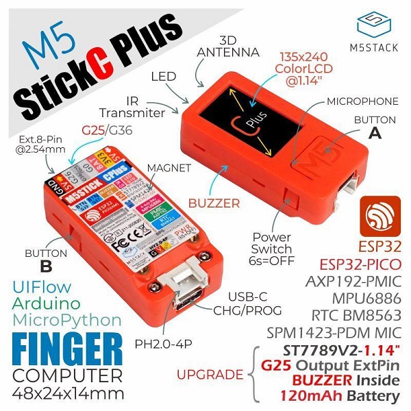 M5StickC Plus【M5STACK-K016-P】
