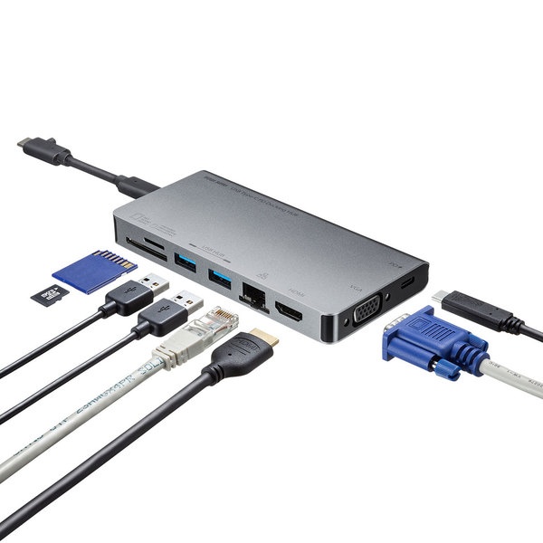 USB Type-C ドッキングハブ(VGA・HDMI・LANポート・カードリーダー搭載)【USB-3TCH13S2】