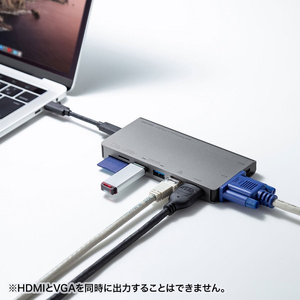 USB Type-C ドッキングハブ(VGA・HDMI・LANポート・カードリーダー搭載)【USB-3TCH13S2】