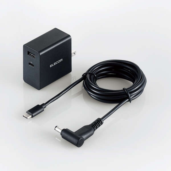ノートPC用ACアダプタ GaN PD対応(PD45W+7.5W/Type-Cケーブル付属+USBポート) ACDC-PD10525BK  エレコム製｜電子部品・半導体通販のマルツ