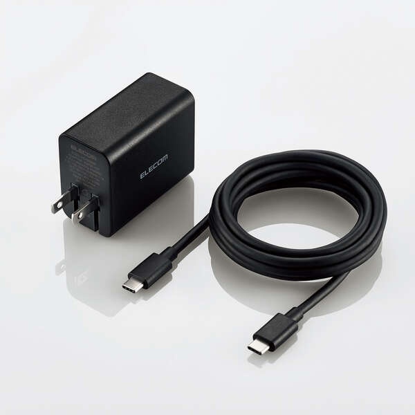 GaN PD対応 USB AC充電器(PD65W)ケーブル(2m)付属【ACDC-PD1265BK】