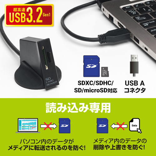 USB3.2 Gen1 カードリーダー(読み込み専用)【ADR-3MSRO1BK】