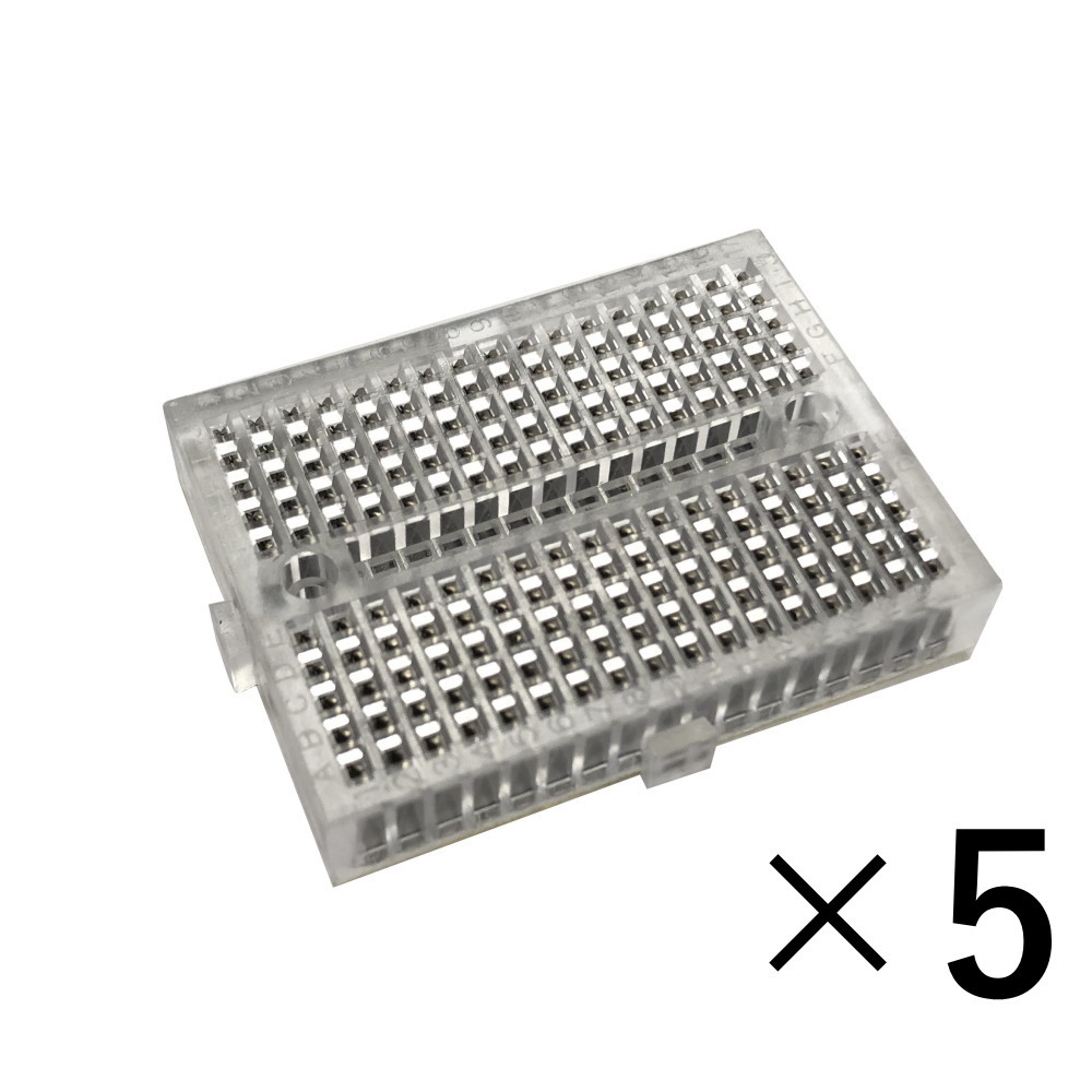 ミニ・ブレッドボード(35.2×47.2、170極、透明、5個入り)【SJB-17CLX5】