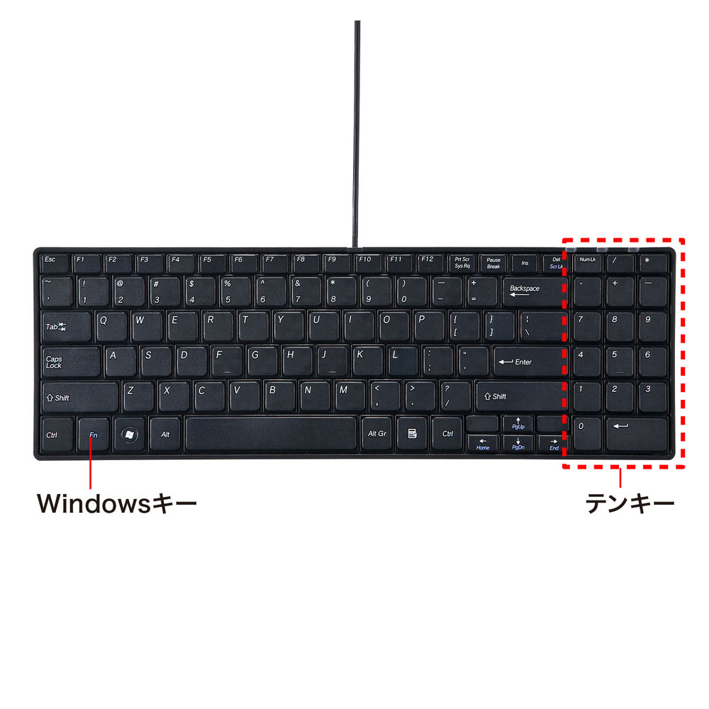 USBスリムキーボード テンキー付き99キー 英語配列【SKB-E2UN】