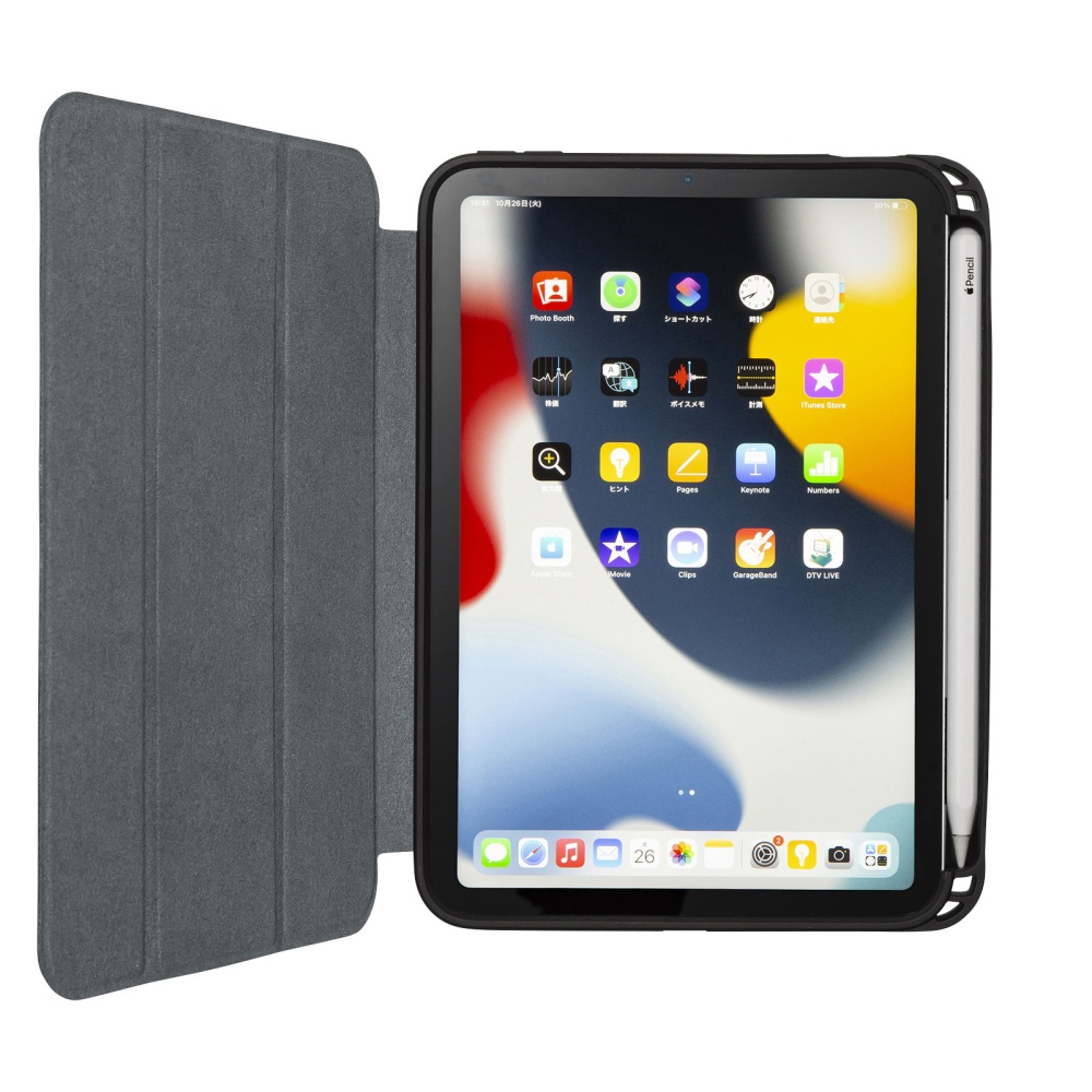 iPad mini 2021 Apple Pencil収納ポケット付きケース(ブラック)【PDA-IPAD1814BK】