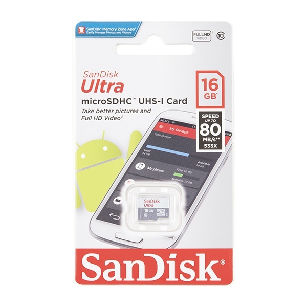 microSD Card - 16GB (Class 10)【COM-15051】