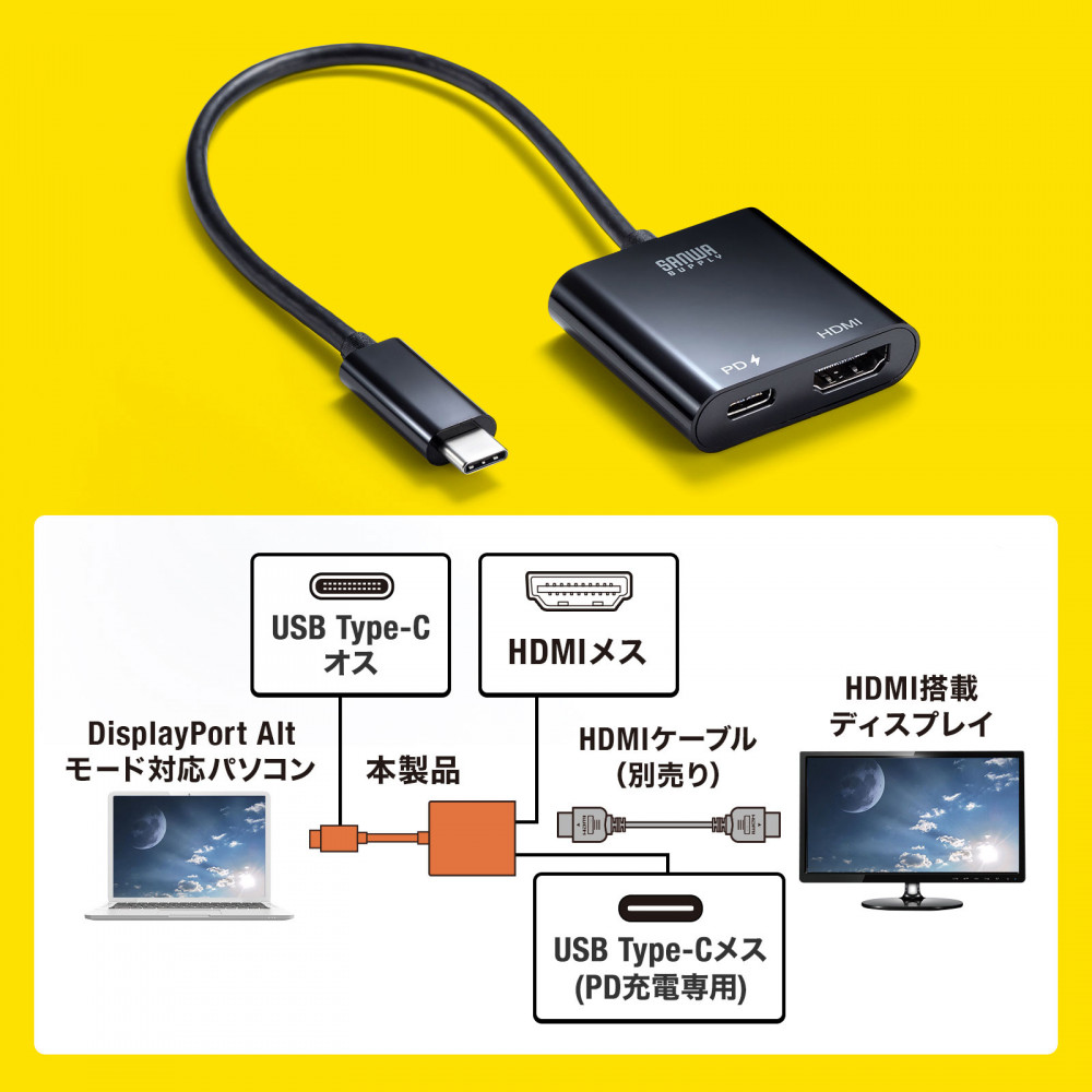 USB Type C-HDMI変換アダプター【AD-ALCPHDPD】