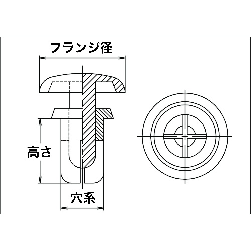 プッシュリベット 板厚2.5～4.0mm 穴径6.1Φ 長さ6.0 黒 50個入【TPR6060-BK】