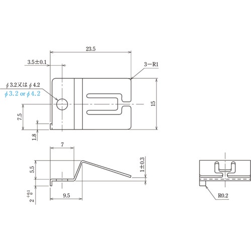 トランジスタクリップ15mm幅 取付穴径φ3.2(10個入り)【T9051H-3.2】