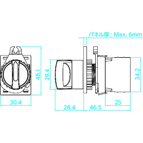 セレクタスイッチ Φ25 45°3ノッチ 2a 白【25S-453-2A-W】