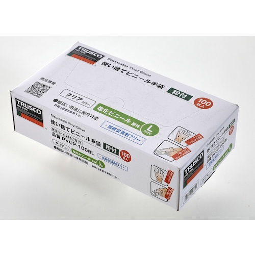 使い捨てビニ-ル手袋 粉付L クリア (100枚入)【PVCP-1008L---------】