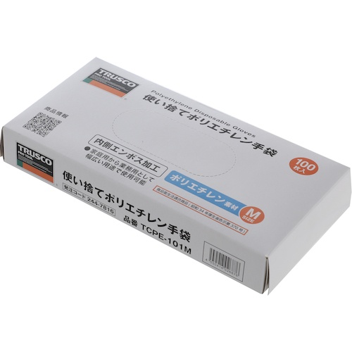 使い捨てポリエチレン手袋 内エンボス Mサイズ (100枚入)【TCPE-101M】