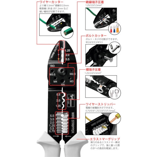 TTC 電工万能ペンチ AP-02(絶縁端子用・裸圧着端子両用)【AP-02】