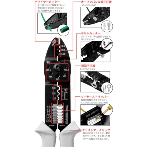 TTC 電工万能ペンチ AP-01(オープンバレル端子・裸圧着端子両用)【AP-01】