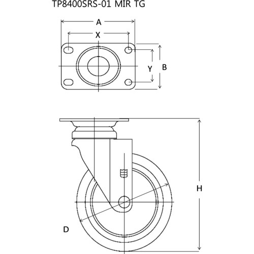 SAMSONG メディカル機器キャスター 自在 エラストマー 75mm【TP8430-01-MIR-TG】