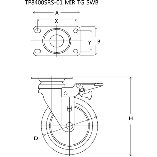 SAMSONG メディカル機器キャスター 自在SP付 エラストマー 75mm【TP8430-01-MIR-TG-SWB】