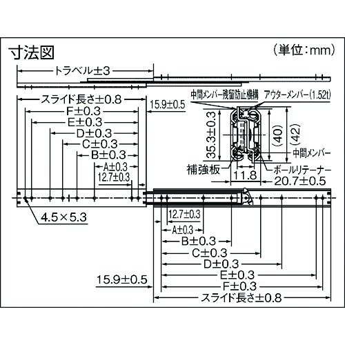 アキュライド フロントリアトラベルスライドレール長さ711.2mm【C301-28TW】