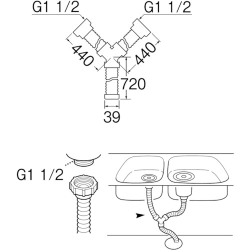 SANEI 流し排水栓Y型ホース(ネジ付)【PH62-862】