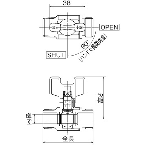オンダ製作所 AE6型ボールバルブ R1/2 × ナット付アダプター(G1/2)【AE6-13M】